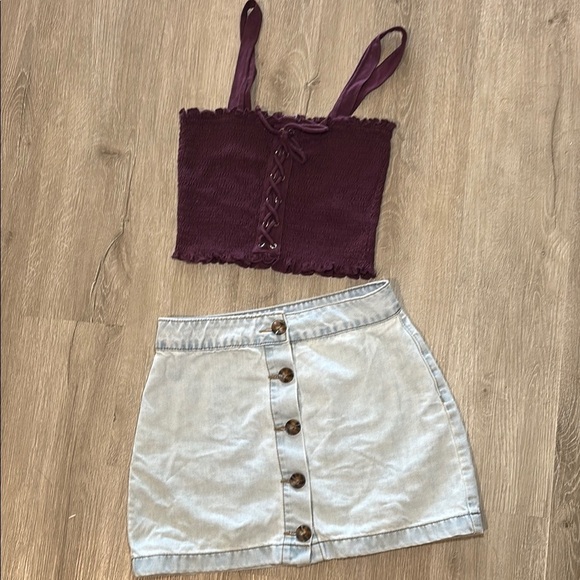 Forever 21 Dresses & Skirts - FULL SET! 🎉 Purple Crop Top and Forever 21 Denim Skirt Set